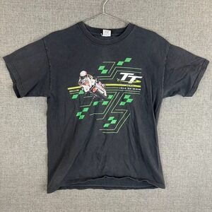 Fruit of the Loom TT Zero Isle of Man Motorcycle Race T Shirt Large Black Cotton